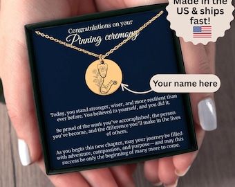 Personalized Nurse Graduation Gift, Stethoscope Necklace, Nursing School Pinning Ceremony, LPN RN BSN Custom Name Necklace for Nurses