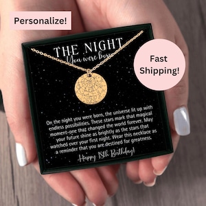 Collier personnalisé carte du 18e anniversaire de votre naissance pour elle, cadeau ciel nocturne pour fille belle-fille nièce
