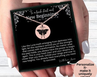 Dainty Gold New Beginnings Moth Necklace - Personalized Graduation New Job & Divorce Gift, Meaningful Strength encouragement Gift for Her