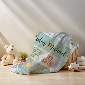 Personalized Minky Baby Name Blanket | Custom Christian Baby Shower & Baptism Gift with Bible Verses, Infant Godchild Christening Keepsake image 6