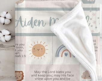 Copertina per neonati in Minky personalizzata / Regalo personalizzato cristiano neutro per baby shower, battesimo, figlioccio, figlioccio, ricordo per la dedicazione.