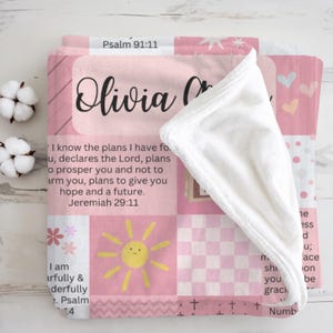 Personalized Minky Baby Name Blanket | Custom Christian Baby Shower & Baptism Gift with Bible Verses, Infant Godchild Christening Keepsake