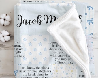 Personalized Baby Boy Blanket with Custom Name | Christian Baby Shower Gift & Scripture Blanket for Boys Dedication, Baptism Keepsake
