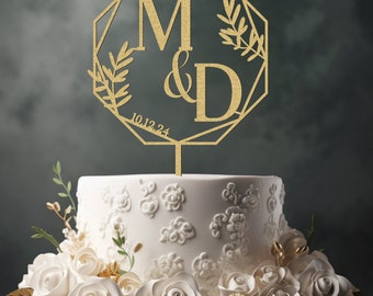 Personalized Initials Wedding Cake Topper with date, Custom cake topper, Cake topper wedding, Anniversary Cake topper