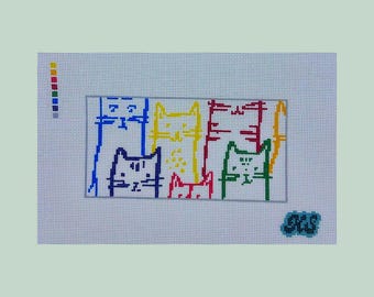CATS needlepoint canvas | hand-painted & stitch-painted on 18-mesh