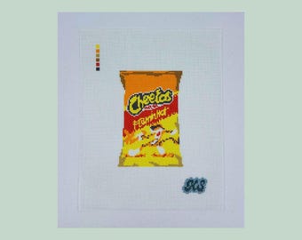 flamin' hot needlepoint canvas | hand-painted & stitch-painted on 18-mesh