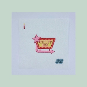 retro sign needlepoint canvas (mini) | hand-painted & stitch-painted on 18-mesh