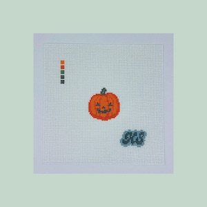 pumpkin mini needlepoint canvas | hand-painted & stitch-painted on 18-mesh