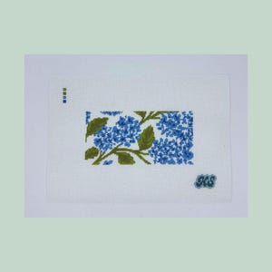 blue hydrangeas needlepoint canvas | hand-painted & stitch-painted on 18-mesh