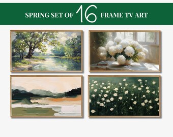 Frame TV Spring Art Set of 16, Samsung Frame TV Art Set, Textured Art for Frame TV Digital Download Bundle, Floral, Neutral, Abstract