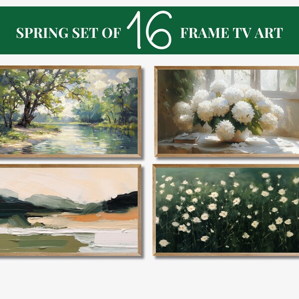 Frame TV Spring Art Set van 16, Samsung Frame TV Art Set, getextureerde kunst voor Frame TV digitale downloadbundel, bloemen, neutraal, abstract
