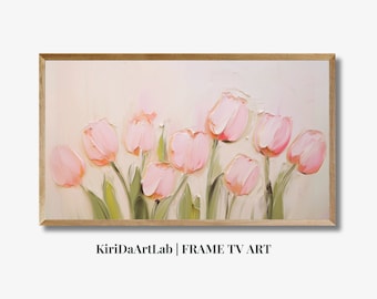 Frame Tv Spring Art, Neutral floral TV artwork cottage decor, Neutral Toned Soft Floral Digital Download Art File, Tulip Easter Art Frame Tv