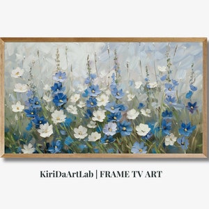 Frame TV Art Spring Wildflower, Spring field of blue flower TV Art, Ocean Vintage oil painting, Cottagecore Botanical, Floral Samsung TV Art