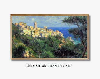 Cornice TV Arte Costiera Amalfitana con Limoni, Italia Cornice TV Arte, Pittura Vintage, Arredamento Fattoria, Viaggi Estivi, Arte Digitale per Cornice TV