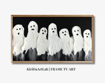 Halloween Ghost Frame TV Art: Textured Pumpkin Design (Digital Download)