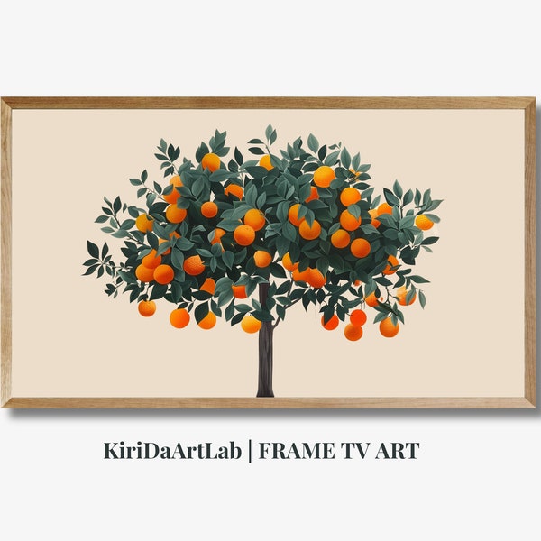 Samsung Frame TV Art Abstract Orange Tree, Vintage Painting, Spring Summer Aesthetic, Orangenbaum-Druck, Orangenbaum-Malerei