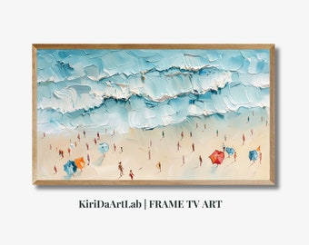 抽象的な夏のフレームテレビアート、海景スイミングペインティング、夏のフレームテレビアート、デジタルダウンロード、カラフルなビーチ、テクスチャペインティングSamsung