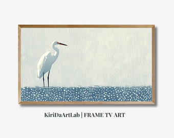 Samsung Frame TV Art Summer, stampa artistica ad acquerello dell'airone cenerino, pittura di uccelli costieri vintage di grande arte per uccelli, arredamento estivo da spiaggia
