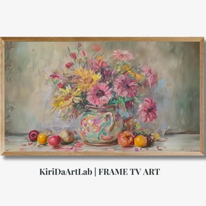 Arte de TV com moldura Samsung verão, natureza morta floral vintage moderna, arte de fazenda para TV com moldura, tons rosa, design moderno, arte de TV com moldura de frutas