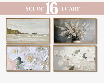 Frame TV Summer Art Set of 16, Samsung Frame TV Art Set, Textured Art for Frame TV Digital Download Bundle, Neutral, Abstract, Pink, Trendy