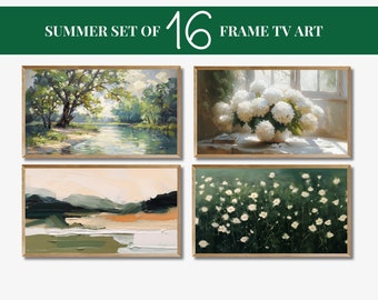 Frame TV Summer Art Set of 16, Samsung Frame TV Art Set, Textured Art for Frame TV Digital Download Bundle, Neutral, Abstract, Spring Set