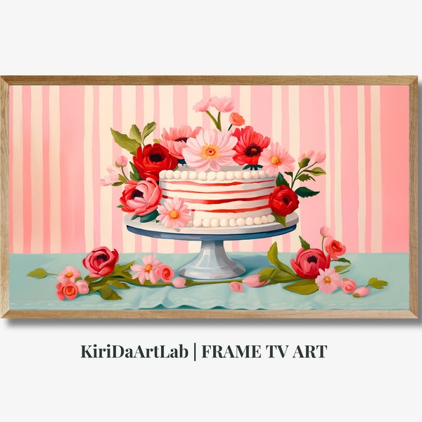 Birthday Frame TV Art, Modern Floral Cake for Frame TV, Colorful Floral Cake Digital Download, Samsung Frame Tv B-day, Wall Decor for Party