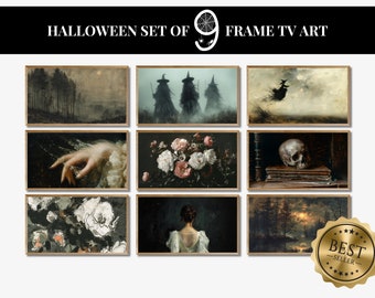 Frame TV Art Set Of 9, Vintage Halloween Art for Frame TV, Halloween Frame TV Art, Fall Tv Art, Dark Academia Aesthetic, Mysterious Forest