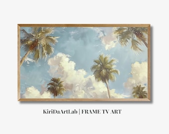 Frame TV Art Palm Tree Leaves, Botanical Frame TV Art, Neutral Coastal Florida Beach Artwork for the Frame TV Tropical Decor, Sad Beige