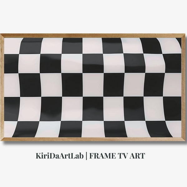 Samsung Frame TV Art, Checkerboard Modern Painting, Black and White Abstract, Digital Art Download, Trendy Checkered Print, 70s Retro Art