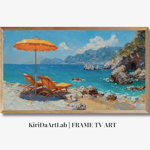 Samsung Frame TV Summer, Beaches of Capri, Bright Pastels, Art For Frame Tv, Beach Abstract Oil Painting, Digital Download