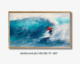 Samsung Frame TV Art, Coastal Landscape, TV Art Summer, Surfboards on Beach, Watercolor TV Art, Digital Download, Surfer art, Ocean Art