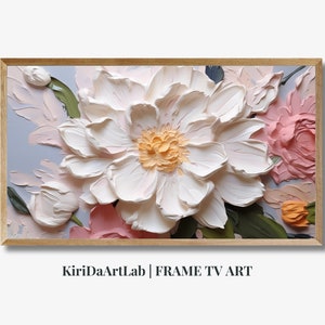 Samsung frame tv art, Abstract Flower Painting, Floral Painting Digital Download, Tones Oil Painting, Textured 3D Wildflower, Pastel Neutral