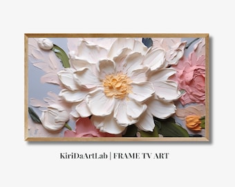 Samsung Rahmen TV Kunst, Abstrakte Blumenmalerei, Blumenmalerei Digitaler Download, Töne Ölgemälde, Strukturierte 3D Wildblume, Pastell Neutral