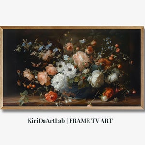 Frame TV art Moody flowers, TV Art Wildflowers, Moody floral tv background, Samsung Frame tv art vintage flower, Still life painting dark