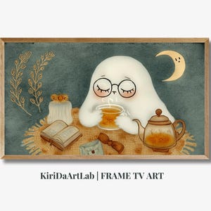 Halloween Frame TV Art Ghost Holding Pumpkin, Neutral Halloween Samsung Frame TV Art Ghost, Fun Spooky Cute Halloween TV Artwork