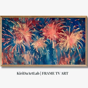Frame TV Art, 4th of July Art TV, Abstract Patriotic Fireworks, Fourth of July Independence Day Red White & Blue, Samsung Frame Summer