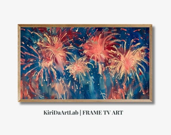 Frame TV Art, 4th of July Art TV, Abstract Patriotic Fireworks, Fourth of July Independence Day Red White & Blue, Samsung Frame Summer