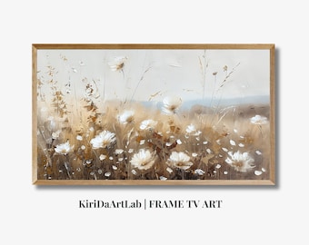 Samsung Frame TV Art, Spring Wildflower Field, Flower Meadow, Warm Tone Landscape, Country Painting, Summer Frame TV Art, Digital Download