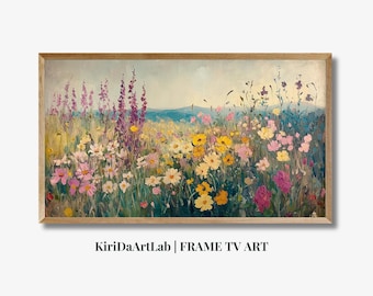Arte de TV con marco Samsung, campo de flores silvestres de primavera, arte de flores campestres, arte de flores silvestres en tonos cálidos, arte de TV con marco de descarga digital