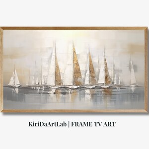 Neutral Coastal Samsung Frame TV Art, Sailboat Vintage Watercolor Painting, Frame TV Art Summer, Digital Download Art for Frame TV