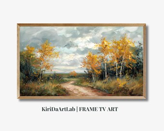 Arte de TV con marco Samsung, Arte de TV con paisaje otoñal, Arte digital de follaje otoñal, Descarga digital de temporada, Arte de Smart TV Samsung con árboles otoñales