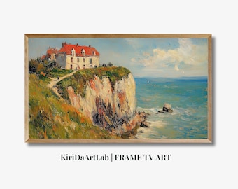 Cornice TV Art, Pittura digitale di paesaggio estivo, Fattoria di campagna, Cornice TV Art con prato, Tela TV Art con texture costiera, Tela TV Art con paesaggio di spiaggia