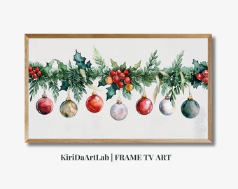 Samsung Frame TV Art Winter Country Farmhouse Holiday Christmas Garland, Digital TV Art, Vintage Botanical Holiday Samsung Frame Tv Painting