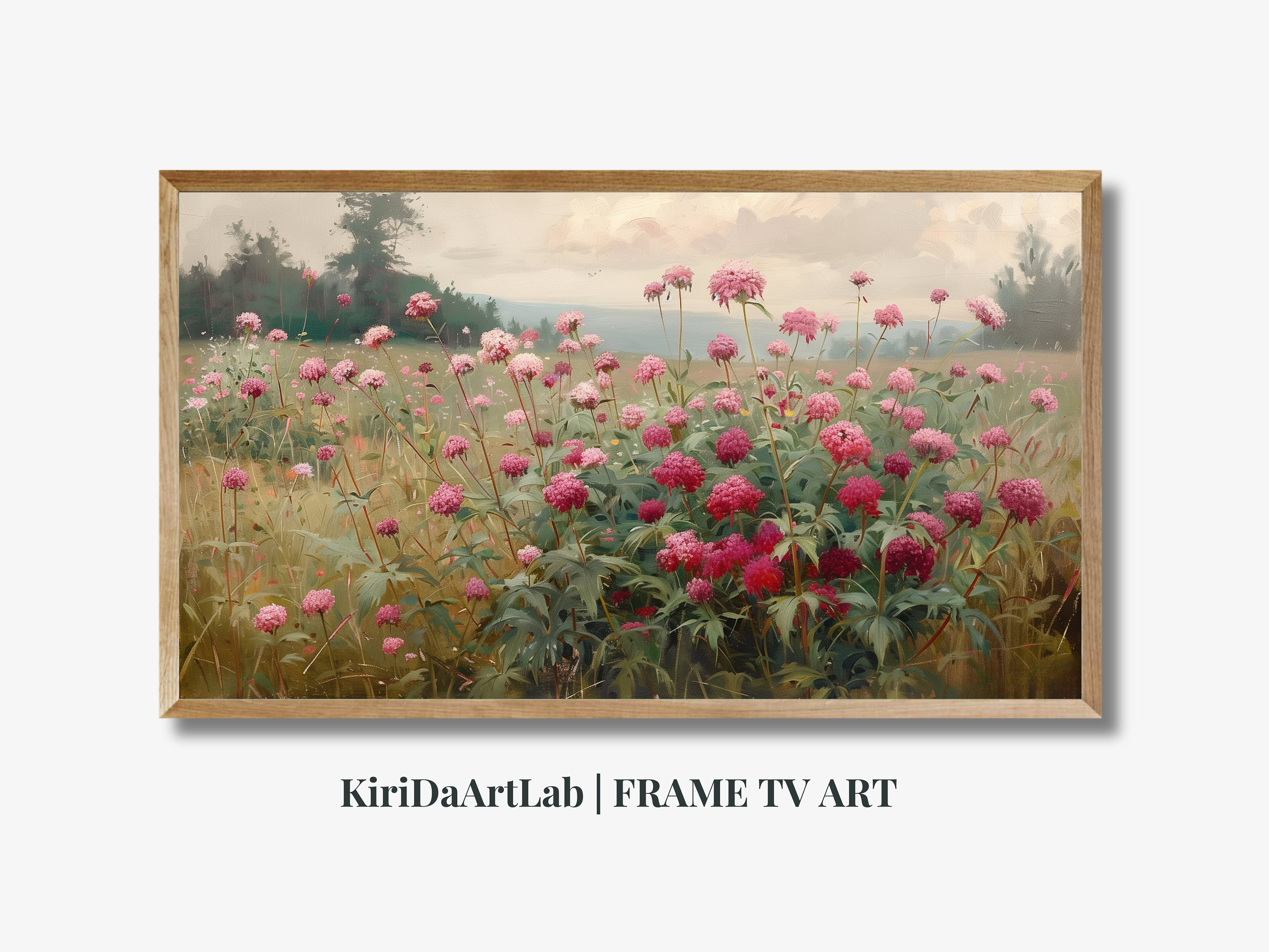 Samsung Frame TV Art Rosa Wildblumen, Frühling Feld der Blumen TV Art, Vintage Wiese Blumen TV-Kunst, Cottagecore Tv Art digitaler Download