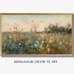 Samsung Frame TV Art Spring, Vintage Wildflower Field, Flower Meadow, Warm Tone Field, Country Landscape, Farmhouse TV Art, Digital Download