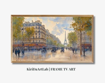 Cornice TV Arte Mercato dei fiori di Parigi, Dipinto di strada di città d'epoca Cornice TV Arte, Samsung Cornice TV Arte Primavera Città Neutra Streetscap