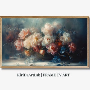 Frame TV art Moody flowers, Moody floral tv background, Samsung Frame tv art vintage still life farmhouse painting dark, Frame Art Peonies