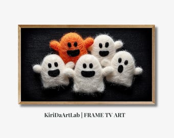 Cornice neutra per Halloween: trama lavorata a maglia con fantasma di zucca (download digitale)