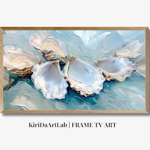 Summer Frame TV Art, Abstract Oyster Shell Frame TV, Digital Download Painting, Colorful Pastel Textured Coastal Art File for Tv, Modern Art