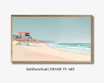 Frame TV art Beach, Summer Frame Tv Art Colorful Beach, Samsung Frame TV Art Coastal Painting, Cute Summer Tv Seaside, Summer Screensaver